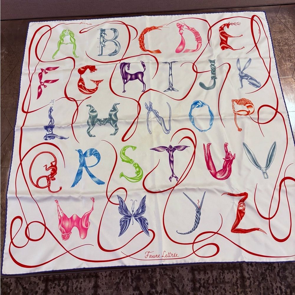 Hermes Alphabet Print Silk Scarf 90
